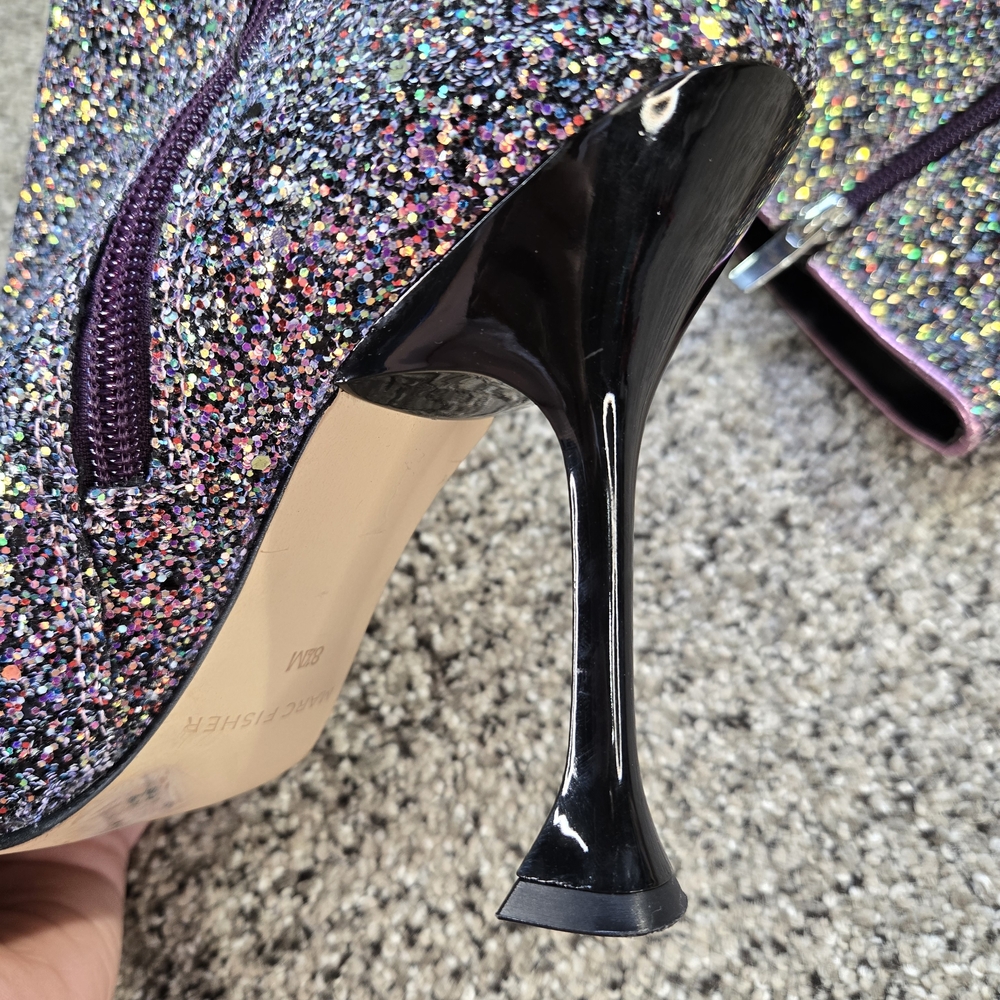 Marc Fisher Stolla Size 8.5 Purple Glitter Booties Womens EUC - Picture 11 of 13